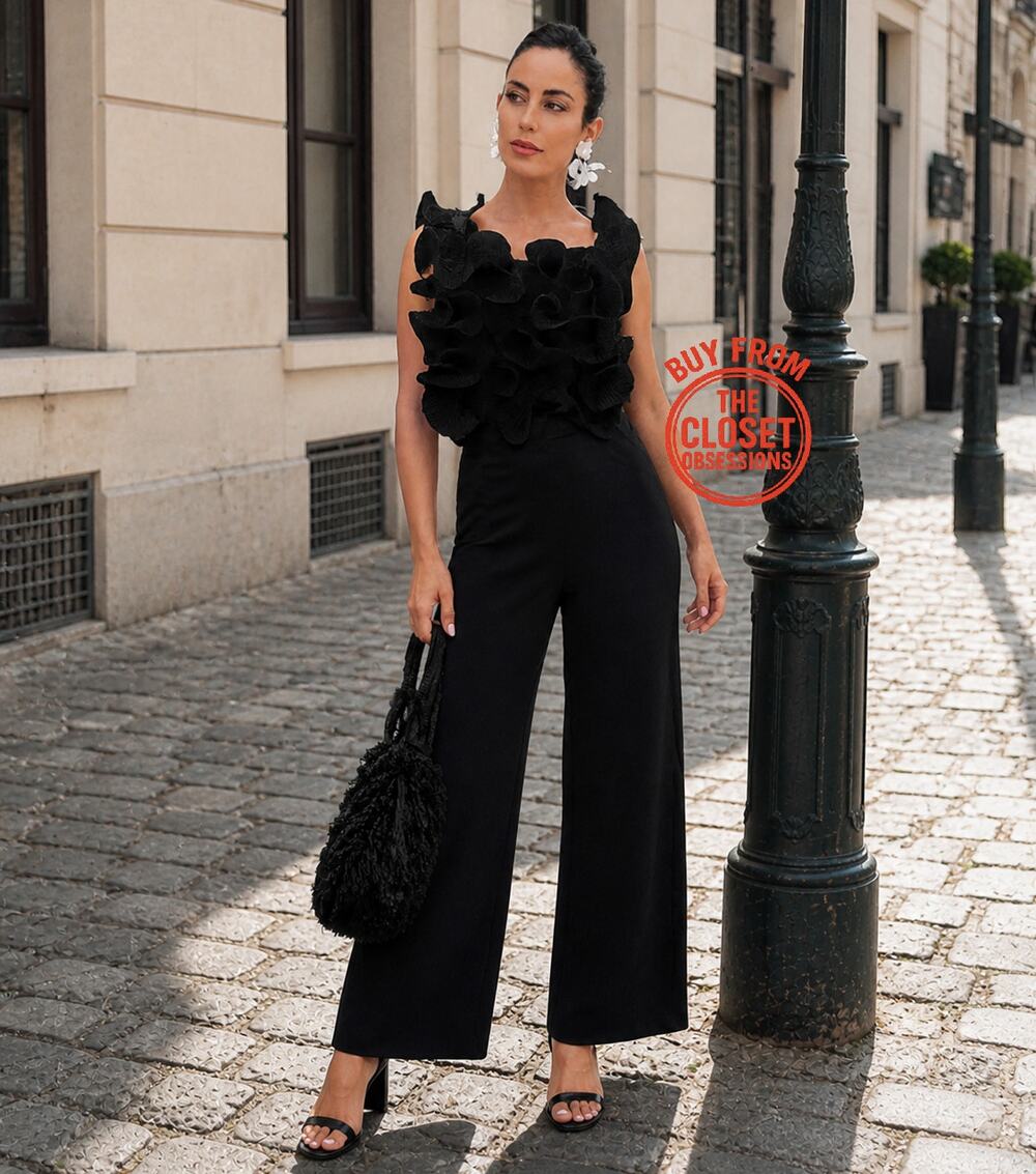 Zara Black Ruffle Wide Leg Jumpsuit Belted Sleeveless Elegant Evening Size M NWT